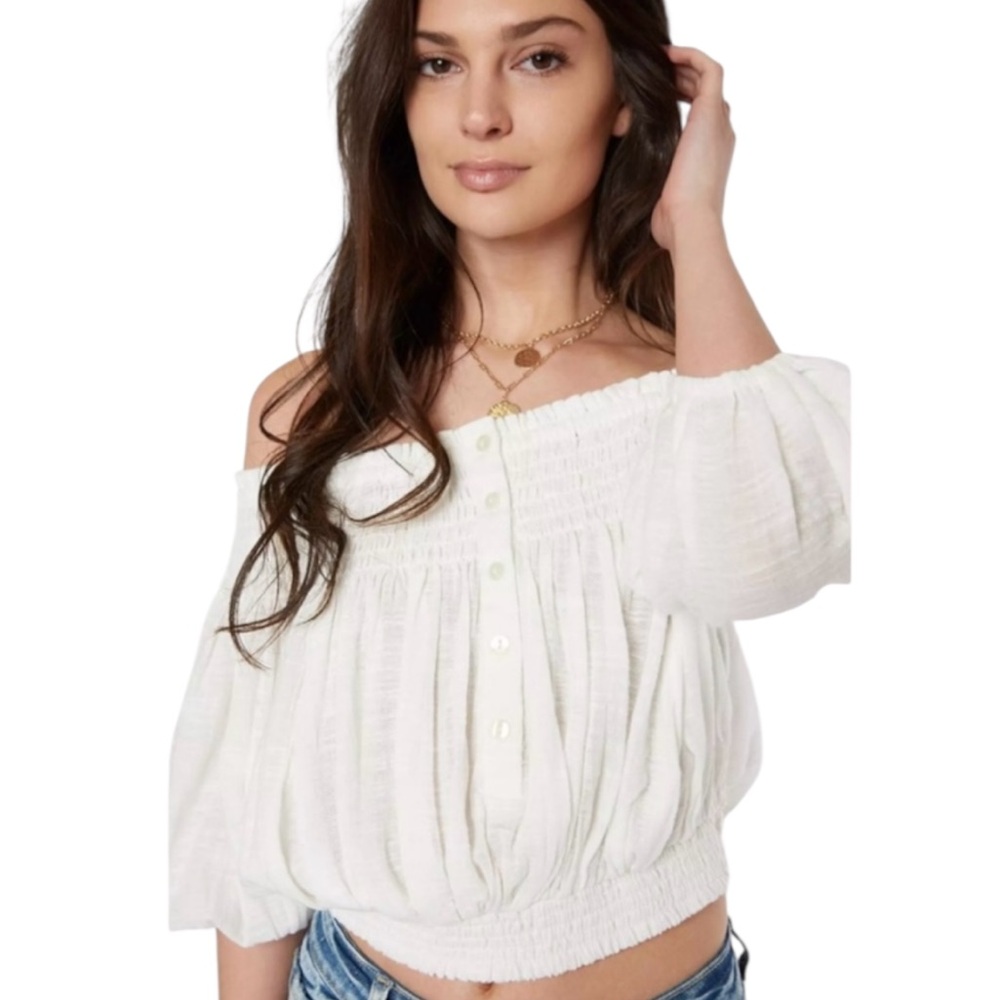 Free People/ We the free “Dancing Til Dawn”White Billowy Gauzy Peasant crop - Picture 1 of 6